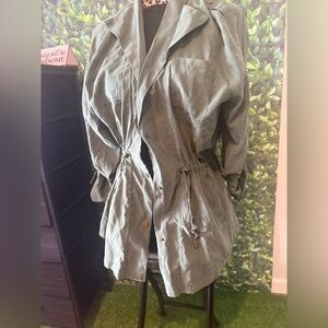 Olive Green Gray  Drawstring Utility Jacket - Women mp64